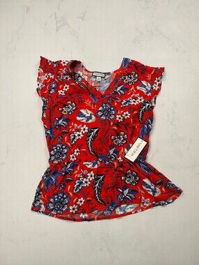 Sam And Jess Printed Blouse Red Modern Romantic - Womens XS